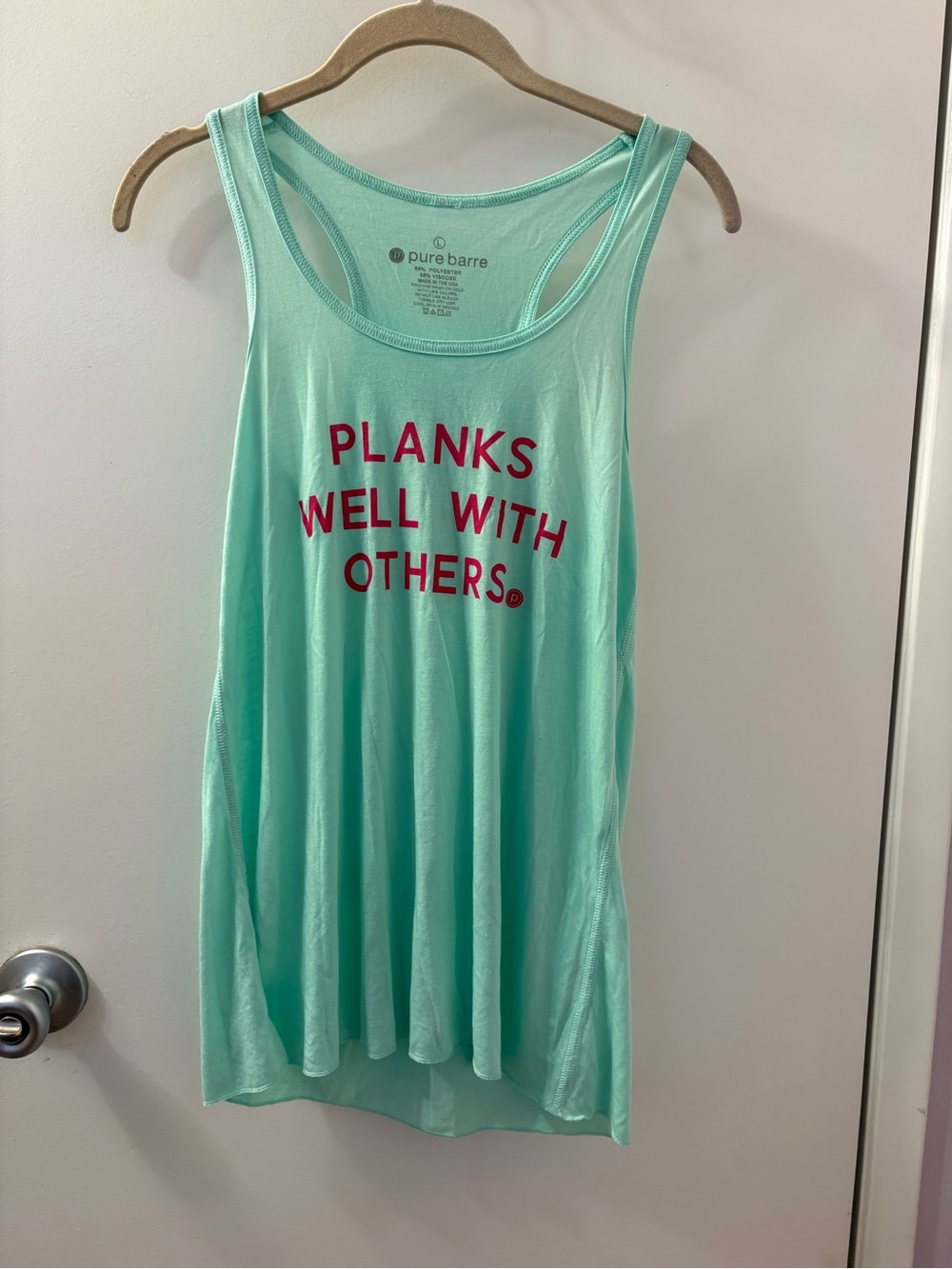 Pure Barre Mint Racerback Tank - "Planks Well With Others" NWT